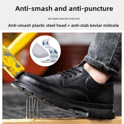 Fashion 2026 Genuine Leather Waterproof Men Safety Shoes Boots Work Sneakers Indestructible Steel Toe Nail Proof Male Footwear