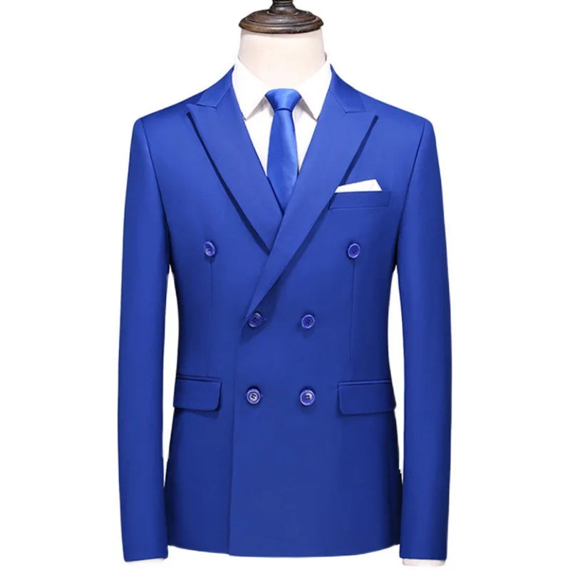 17 Colors Men Fashion Double Breasted Suit Jacket Korean Classic Solid Color Formal Business Office Slim Casual Wedding Blazers