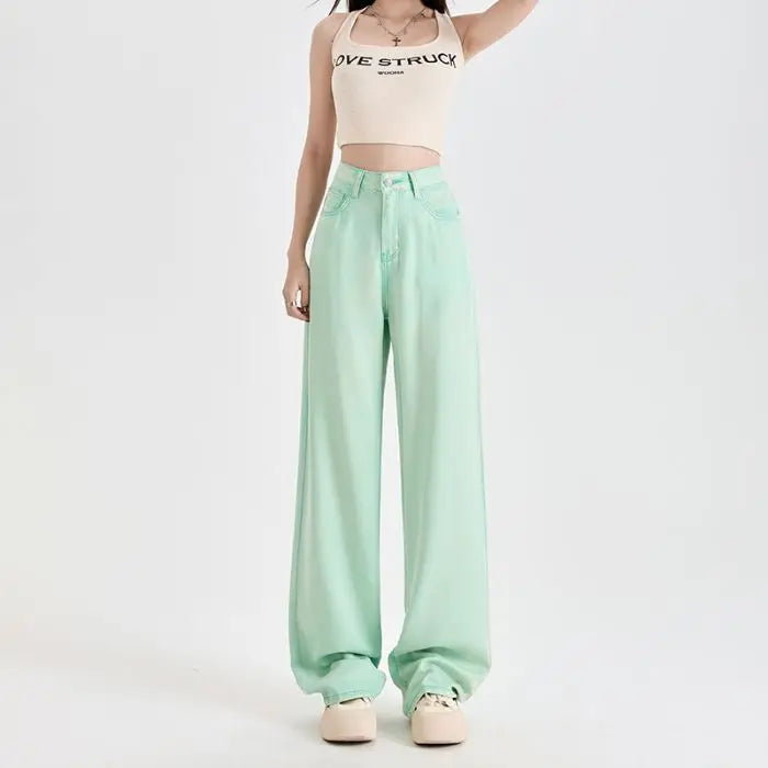 Woman Jeans 100% Lyocell Breathable Denim Wide Leg Towel Sweep drape loose 2025 Summer ice silk Baggy Famale Denim Pants 5 Color