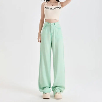 Woman Jeans 100% Lyocell Breathable Denim Wide Leg Towel Sweep drape loose 2025 Summer ice silk Baggy Famale Denim Pants 5 Color