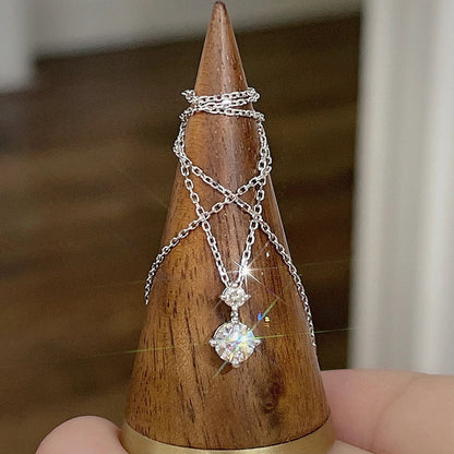 2stones Moissanite Pendant Necklaces for Women 2.5carat Round Brilliant Cut Diamond Stacking Neck Chain 925 Silver Fine Jewelry