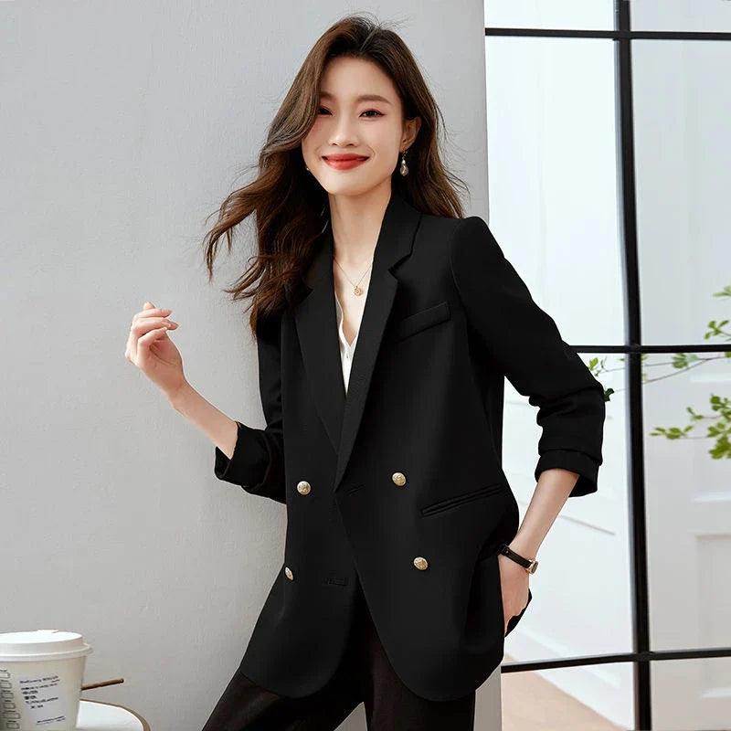 Women Fashion With Pockets Single Breasted Blazer Vintage Notched Neck Long Sleeves Female Chic Lady Suit Jackets Women Blazers