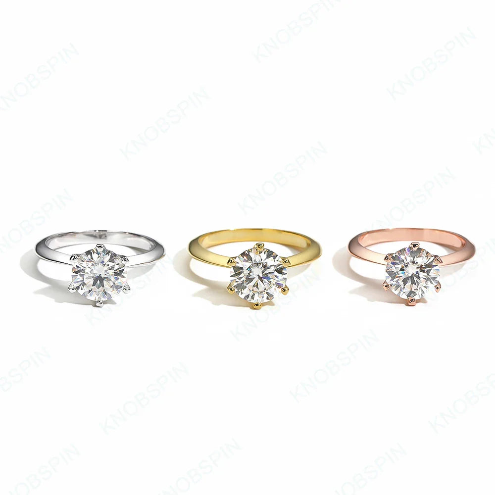 D VVS Moissanite Rings for Women 6 Prong Classic Trendy Solitaire Engagement Wedding Band GRA Certified 925 Sliver Ring