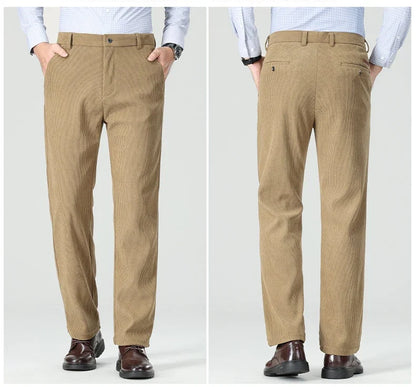 Mens Business Casual Pants Corduroy Suit Pants Autunn Formal Dress Pants Brown Navy Khaki 29-42