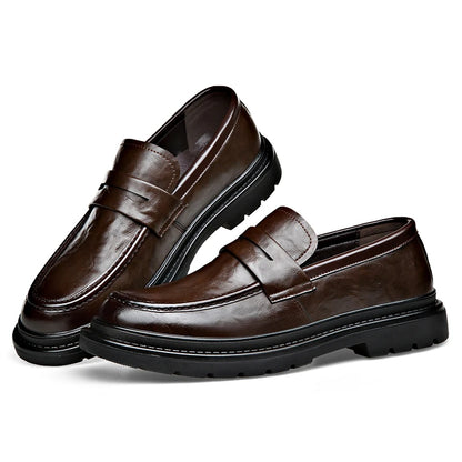 Thick Bottom Leather Shoes Handmade Loafers for Men High Quality Dress Shoes Male Social Masculino Business Botas Para Hombre