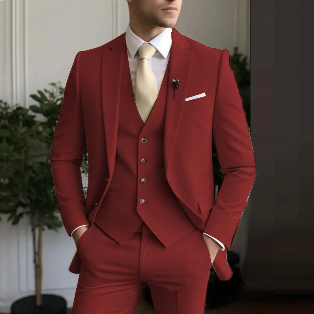 Men's White/Black Terno Suit with Notch Lapel 3-Piece Wedding/Business Man Clothing(Jacket Pants Vest)for Home Party Occasions
