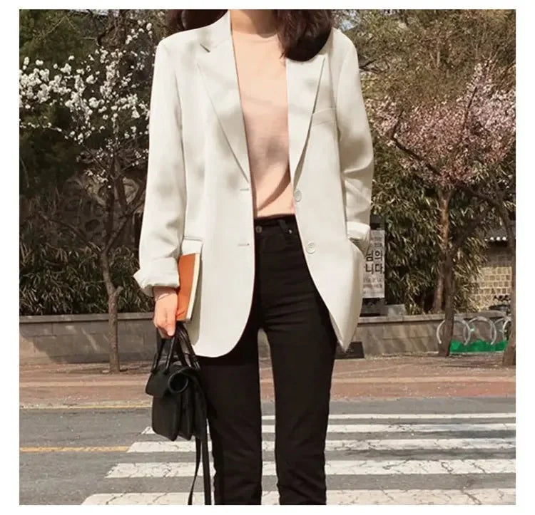 Chic Black Women's Short Suit Jacket Korean Style Casual High-End Feeling Spring Autumn New Fashion Polyester Fiber Coat
