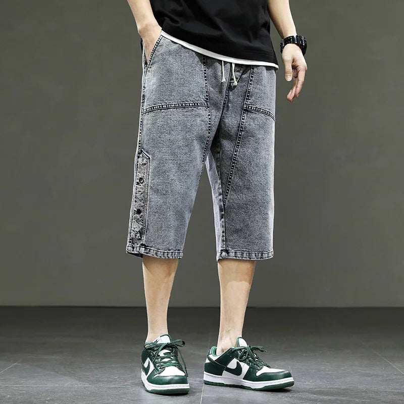 Korean Style Summer Men's Black Wide Leg Denim Shorts New Fashion Casual Baggy Short Jeans Male Plus Size 6XL 8XL YBR602