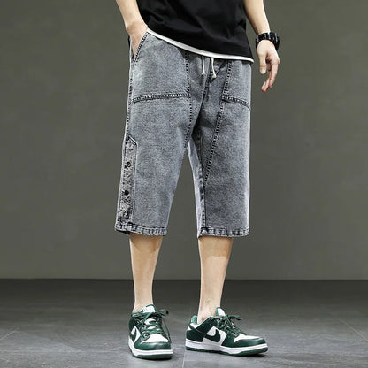 Korean Style Summer Men's Black Wide Leg Denim Shorts New Fashion Casual Baggy Short Jeans Male Plus Size 6XL 8XL YBR602