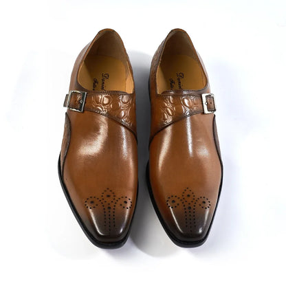 Luxury Men's Genuine Leather Monk Strap Shoes Cowhide Business Office Formal Dress Shoes with Buckle Italian Style for Weddings