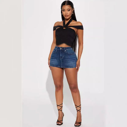 Mini Skirts Women Denim Summer 2025 Vintage Female Simple High Waist Pockets Sexy Streetwear Slim Fit Hip Wrap Short Skirt