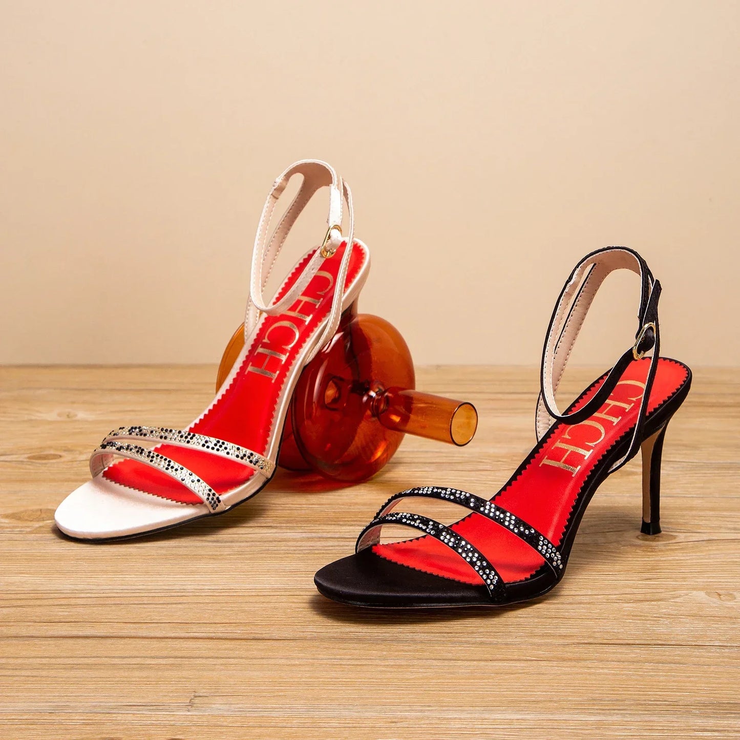 Woman's  Heels Summer Satin Open Toe Ankle Strap Girls Sandals 8cm