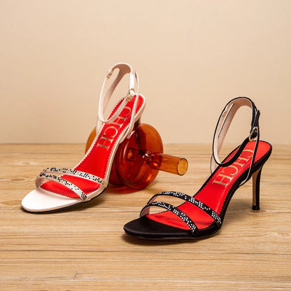 Woman's  Heels Summer Satin Open Toe Ankle Strap Girls Sandals 8cm