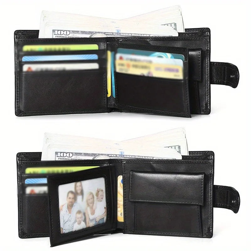 Portefeuille Homme en Cuir Véritable, Brossage Antivol Rfid, Anti-Magnétique, Porte-Monnaie Court, Grande Capacité, Portefeuille à Boucle Multi-Fentes