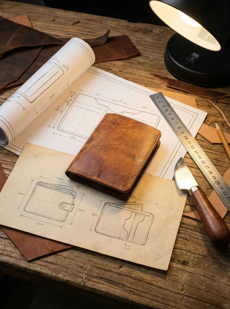 Ultra-Durable Men's Leather Short Wallet, Scratch-Resistant Hand-Rubbed Top Grain Leather Card Holder, Minimalist Travel Wallet