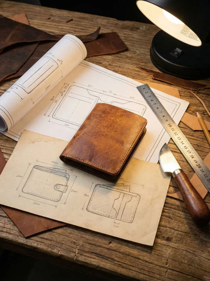 Ultra-Durable Men's Leather Short Wallet, Scratch-Resistant Hand-Rubbed Top Grain Leather Card Holder, Minimalist Travel Wallet