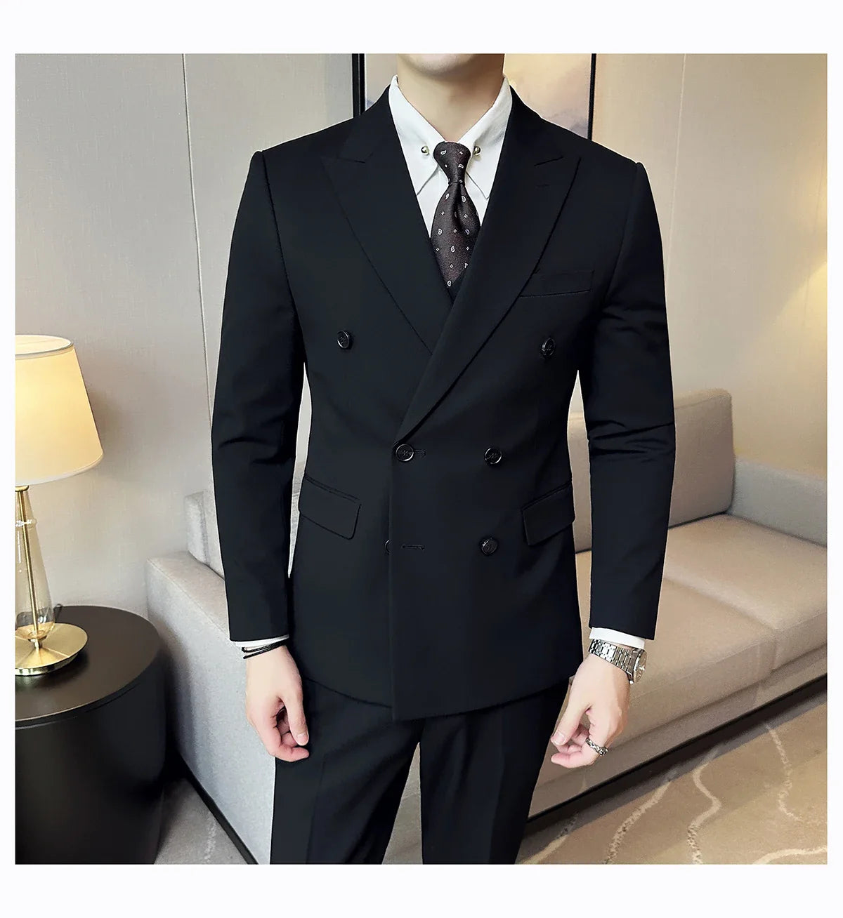 M-7XL Blazer Vest Pants High -end Brand Gray Black Men's Casual Business Double -breasted Suit Groom's Wedding Slim Men's Suit