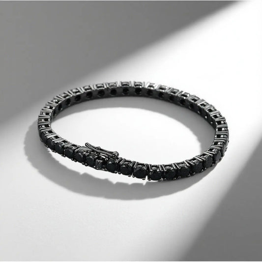 TY Bracelet de tennis 3mm 4mm Moissanite noire Entièrement serti de diamants Argent sterling 925 Plaqué or 18 carats Bracelets hip-hop pour femmes et hommes
