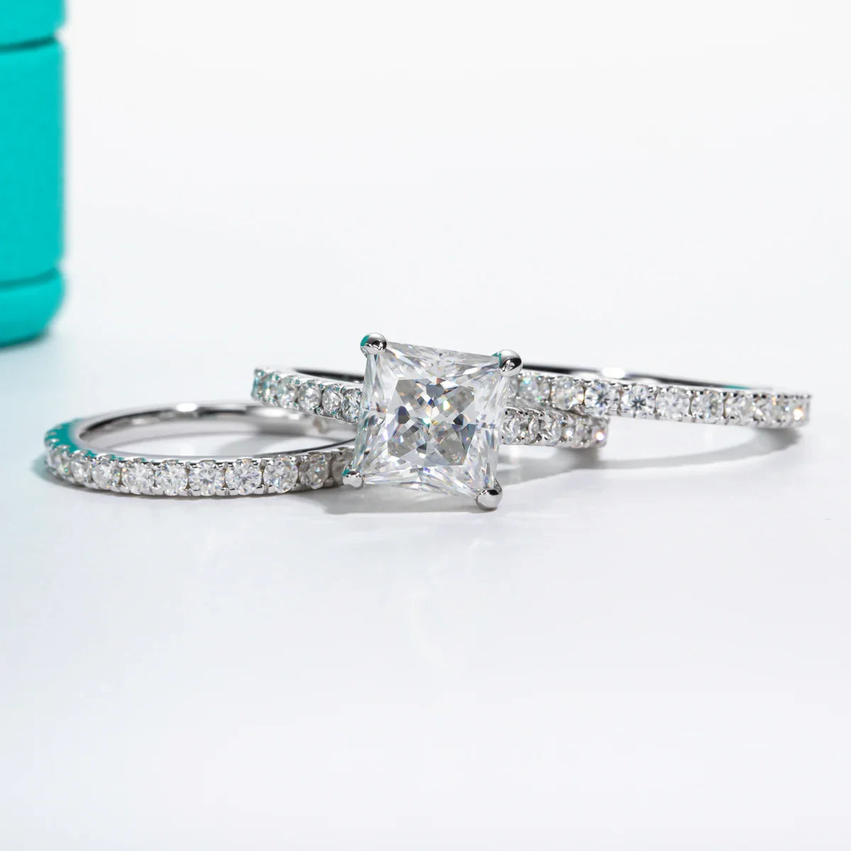 3ct Princess Cut D Color Moissanite Engagement Ring Bridal Sets 925 Sterling Silver Wedding Band Ring Customs Jewelry