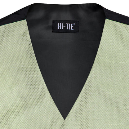Silk Mens Suit Vests 4PC Woven Sage Green Solid Waistcoat Tie Pocket Square Cufflinks Business Wedding Dress Waist Jacket