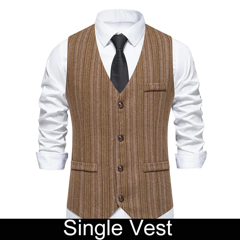 Men Waistcoat Autumn Vintage Striped Single-breasted Man Vest Slim Sleeveless Business Casual Versatile Male Suit Vest