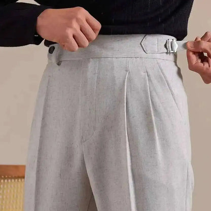 High Waist Linen Suit Pants Men Breathable Straight Leg Office Trousers Men Pantalon Costume Homme Men's Social Trousers