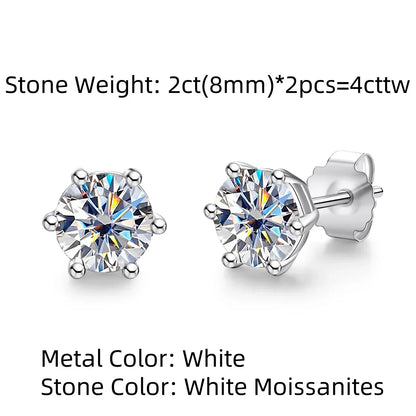 4/2/1ct Total Moissanite Stud Earrings 925 Sterling Silver Certificate Moissanite Earrings Jewelry Making Supplies