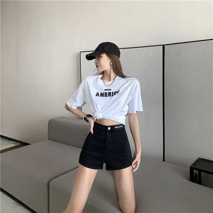 Retro Spicy Girl High Waist Skinny Denim orts Women's Summer Thin Korean Sle Cotton Stretch Tight Fit Trendy Hot Pants