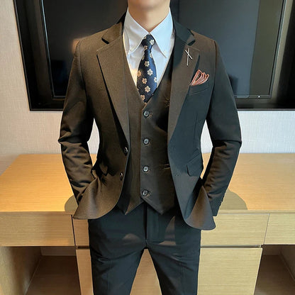 2026 High Quality (Suit + Vest + Trousers) Stylish and Handsome Casual Wedding Suit Business Suit Three-Piece Genuine