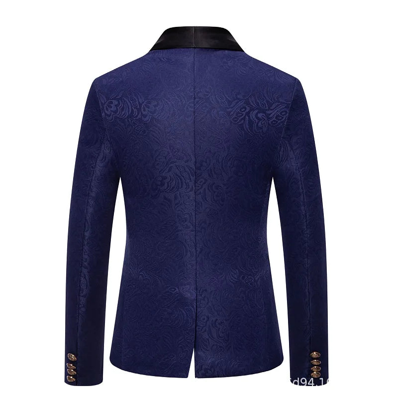 Men's Red Long-sleeved Suit Jacket, Black Collar Single-button Formal Coat, Available in Blue, Purple, Green, and White Blazers