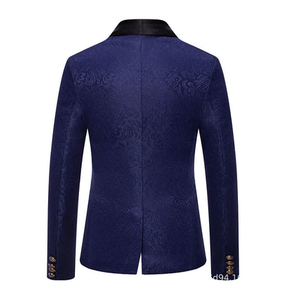 Men's Red Long-sleeved Suit Jacket, Black Collar Single-button Formal Coat, Available in Blue, Purple, Green, and White Blazers