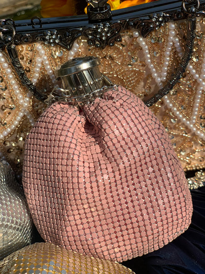 Lost in Vintage Glitter Sparking Evening Bag Handbag with Aluminum Pieces Crossbody Clutches Shoulder Metallic Chains
