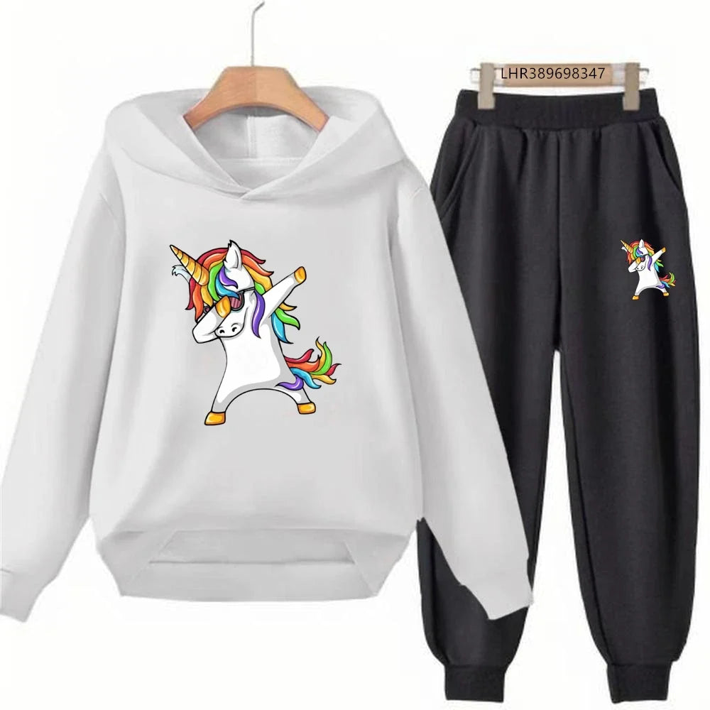Children Unicorn Hoodie 3-12 Years Boys Girls Red Casual Tops+Pants Sets Long Sleeves Autumn Fashion Kids Clothes