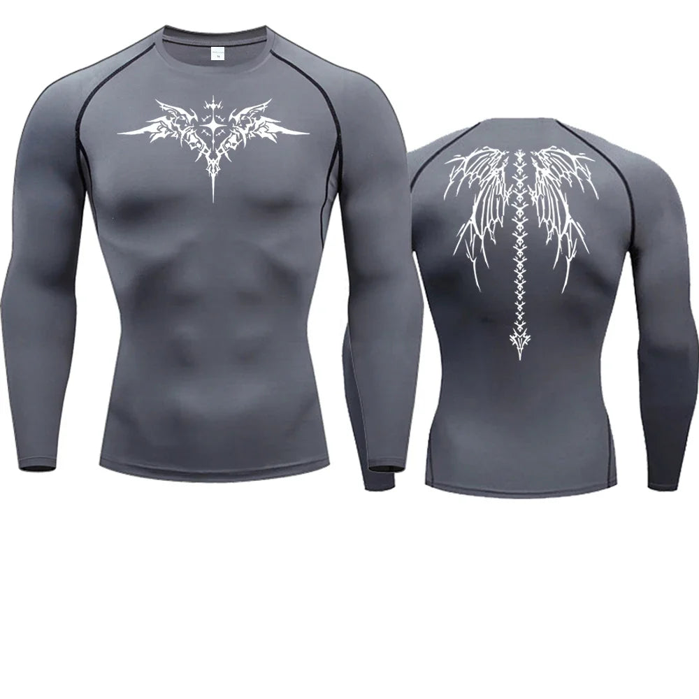 Men's Compression Shirt Anime Print Gym Sport Quick Dry Gym TShirts Fitness Athletic Undershirts Elasticity Tops Tee Summer Male