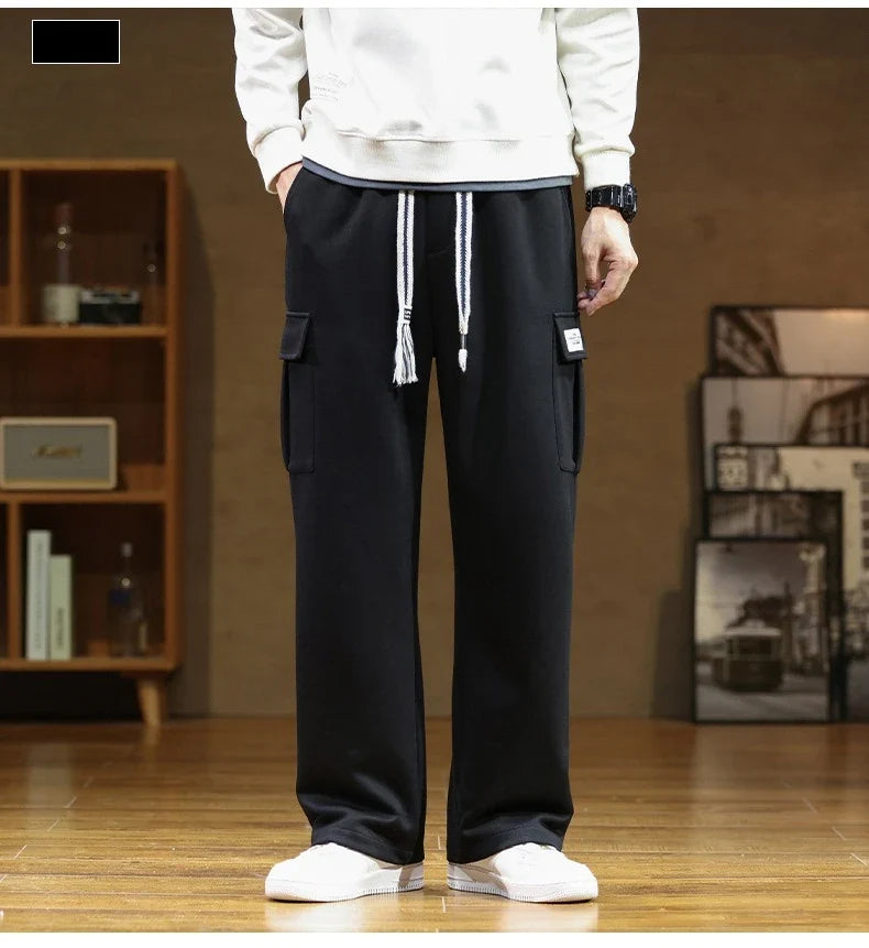2026 New in Wide Leg Pants Men Autumn Straight Elastic Waist Baggy Cargo Trouser Male Relaxed Streetwear Sweatpant Plus Size Big