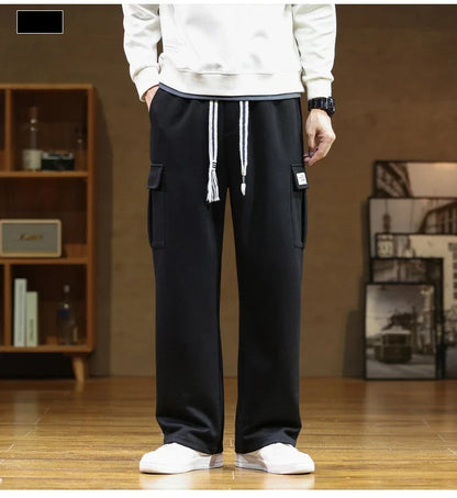 2026 New in Wide Leg Pants Men Autumn Straight Elastic Waist Baggy Cargo Trouser Male Relaxed Streetwear Sweatpant Plus Size Big