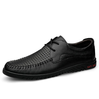Italian Brand Men's Genuine Leather Casual Shoes Handmade Soles Loafers Lace Up Breathable That's Oxford Shoes for Summer