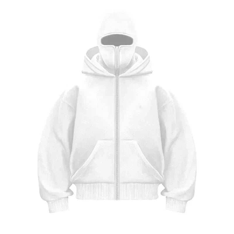Balaclava Men Zip Hoodie Winter Warm Casual Sweatshirt Y2K with Hooded Face Mask Zipper Design Sports Jacket Outdoor Activities