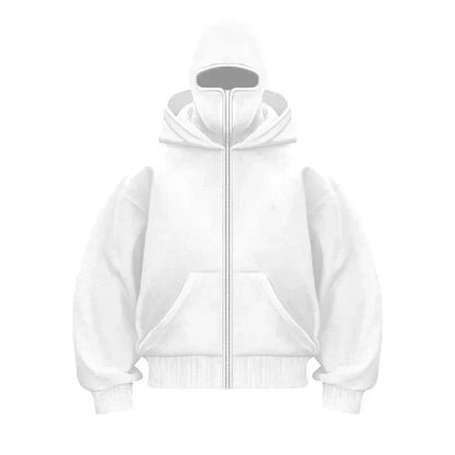 Balaclava Men Zip Hoodie Winter Warm Casual Sweatshirt Y2K with Hooded Face Mask Zipper Design Sports Jacket Outdoor Activities