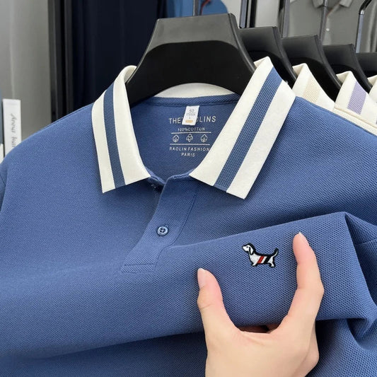 Luxury Brand Men's 100% Cotton Print Long Sleeve Polo Shirt Original Autumn Design Simple Trendy Business Lapel T-shirt Menswear