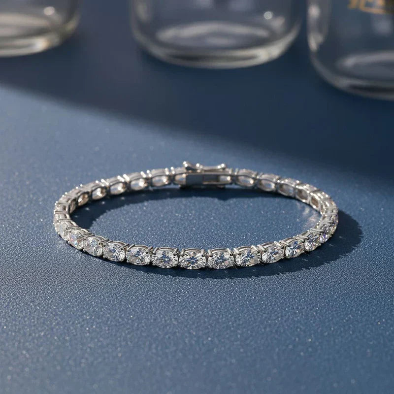 0.3-1.5CT Oval Cut Moissanite Hip-hop Tennis Bracelets for Women Men Lab Diamond Wedding Party 100% S925 Silver Chain
