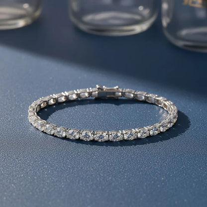 0.3-1.5CT Oval Cut Moissanite Hip-hop Tennis Bracelets for Women Men Lab Diamond Wedding Party 100% S925 Silver Chain