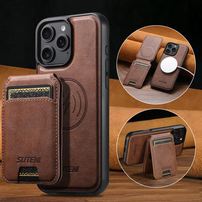 Wireless Charging Magnet PU Leather Phone Case Card Holder Stand For iPhone 17 Pro Max 16 Plus 15 Pro 13 12