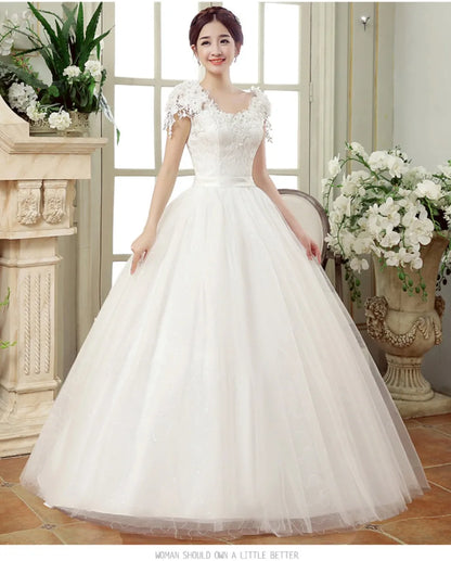 New Plus Size Wedding Dress Slimming Floor-length Back Strap Lace Flower Wedding Dresses for Women White Dress Vestidos De Novia