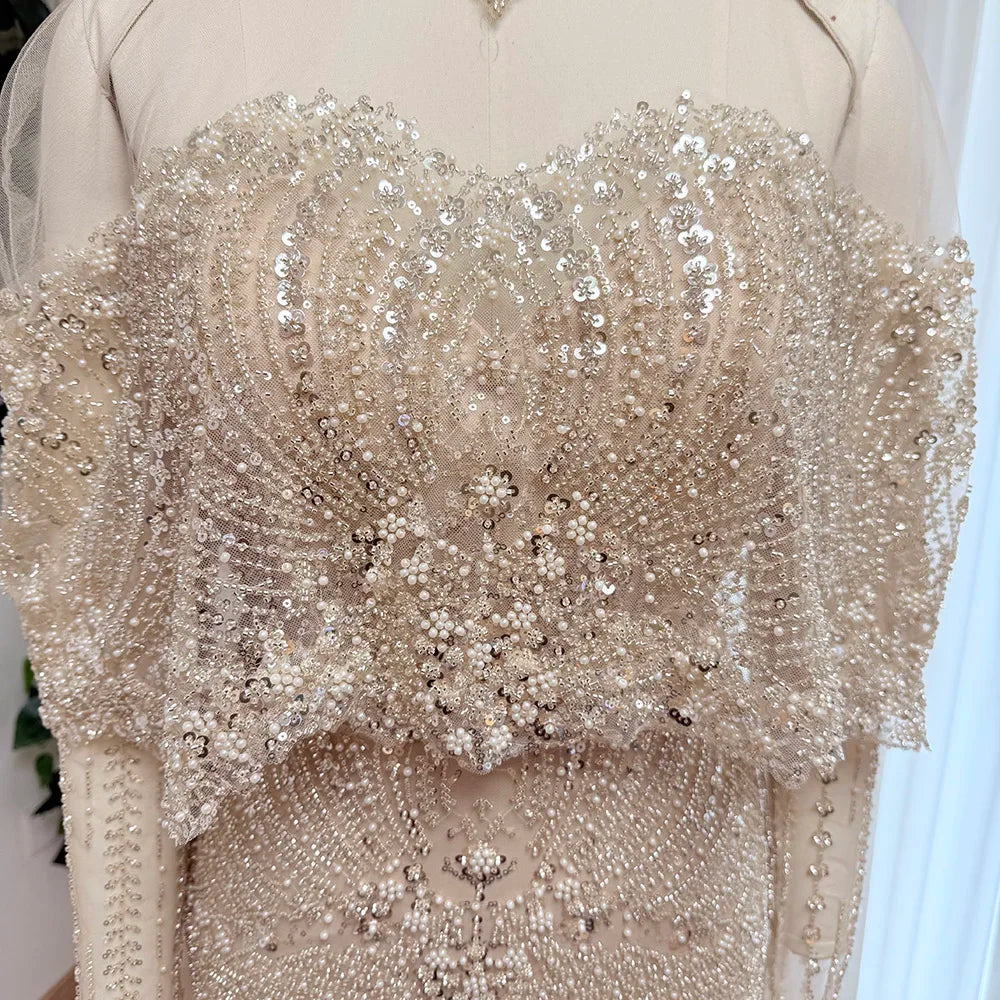 Beaded Mermaid Evening Dress for Women 2026 Elegant High Neck Long Sleeves for Women Wedding Party Gown Customized