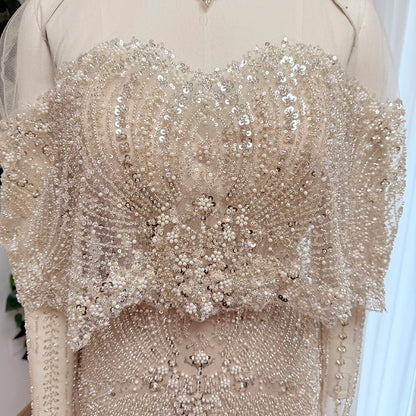 Beaded Mermaid Evening Dress for Women 2026 Elegant High Neck Long Sleeves for Women Wedding Party Gown Customized