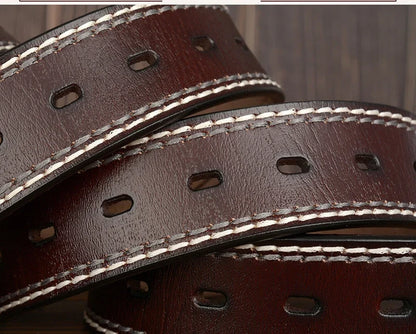 3.8CM Fashion Men Belts Genuine Leather Luxury Designer Vintage Thread Waist Belt For Jeans Cinturon Cowboy Hombre Dropshipping