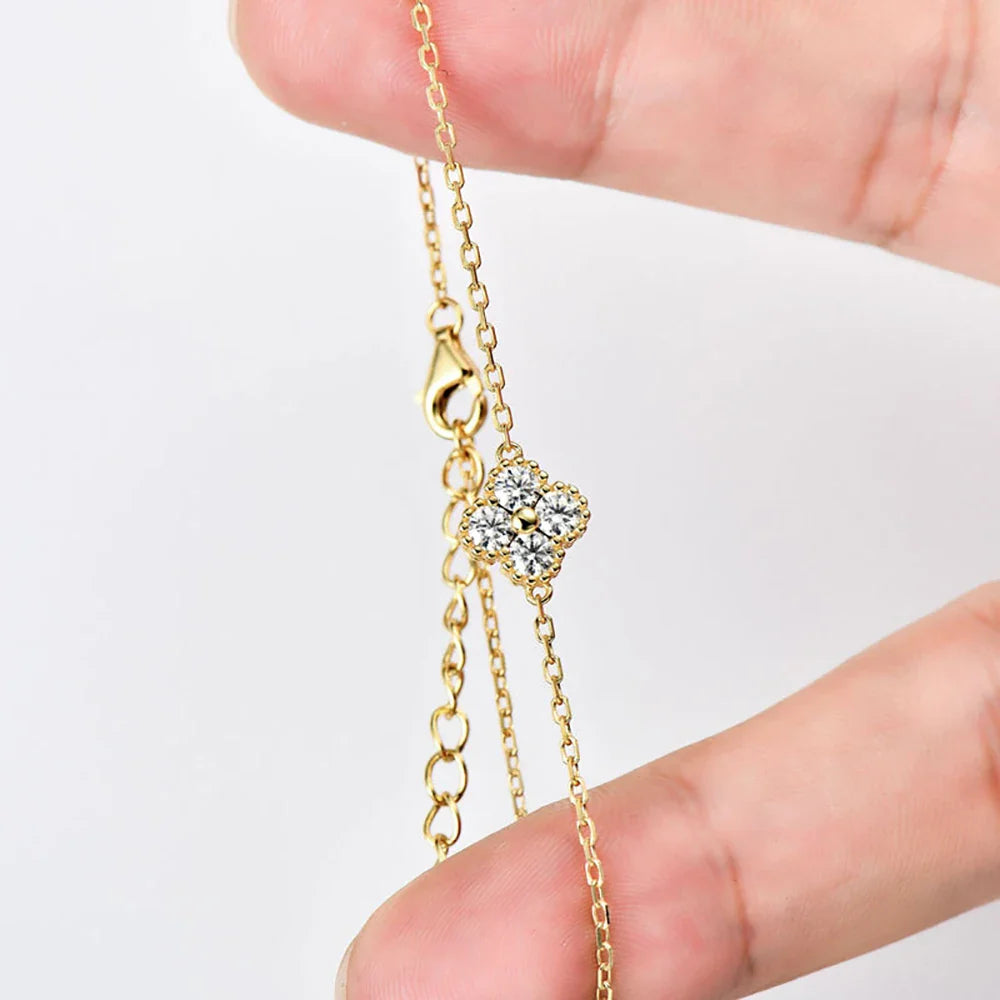 3mm Four Leaf Clover Moissanite Bracelet Necklace for Women D VVS 925 Sterling Silver Lab Diamond Hand Neck Chain Jewelry