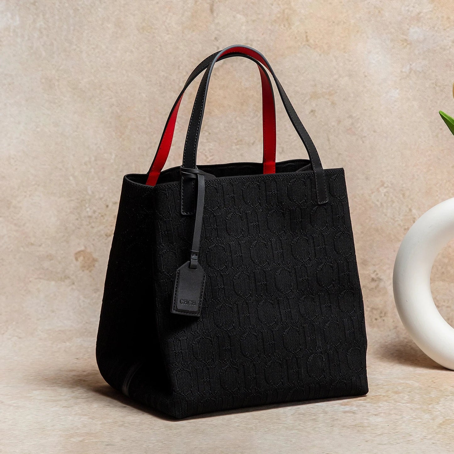 Tote Bag New Large Capacity Black Simple Knitted Shopping Bag 27*20*28cm