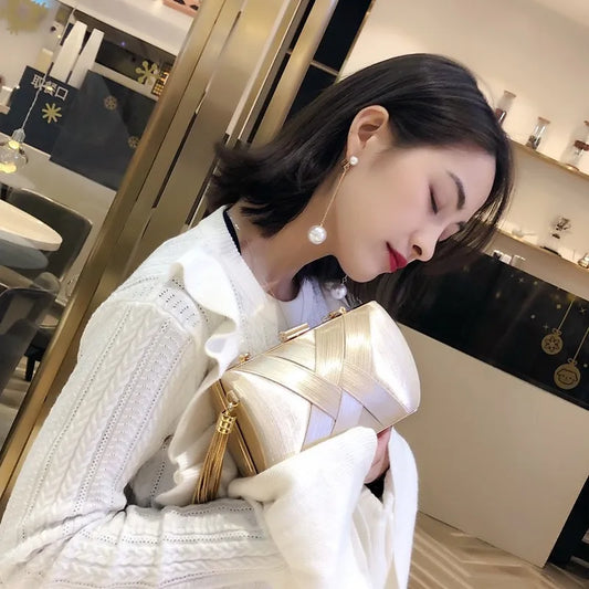 Silky Satin Tassel Banquet Bag, Women Elegant Chain Evening Clutch, Cheongsam Fashion Handbag